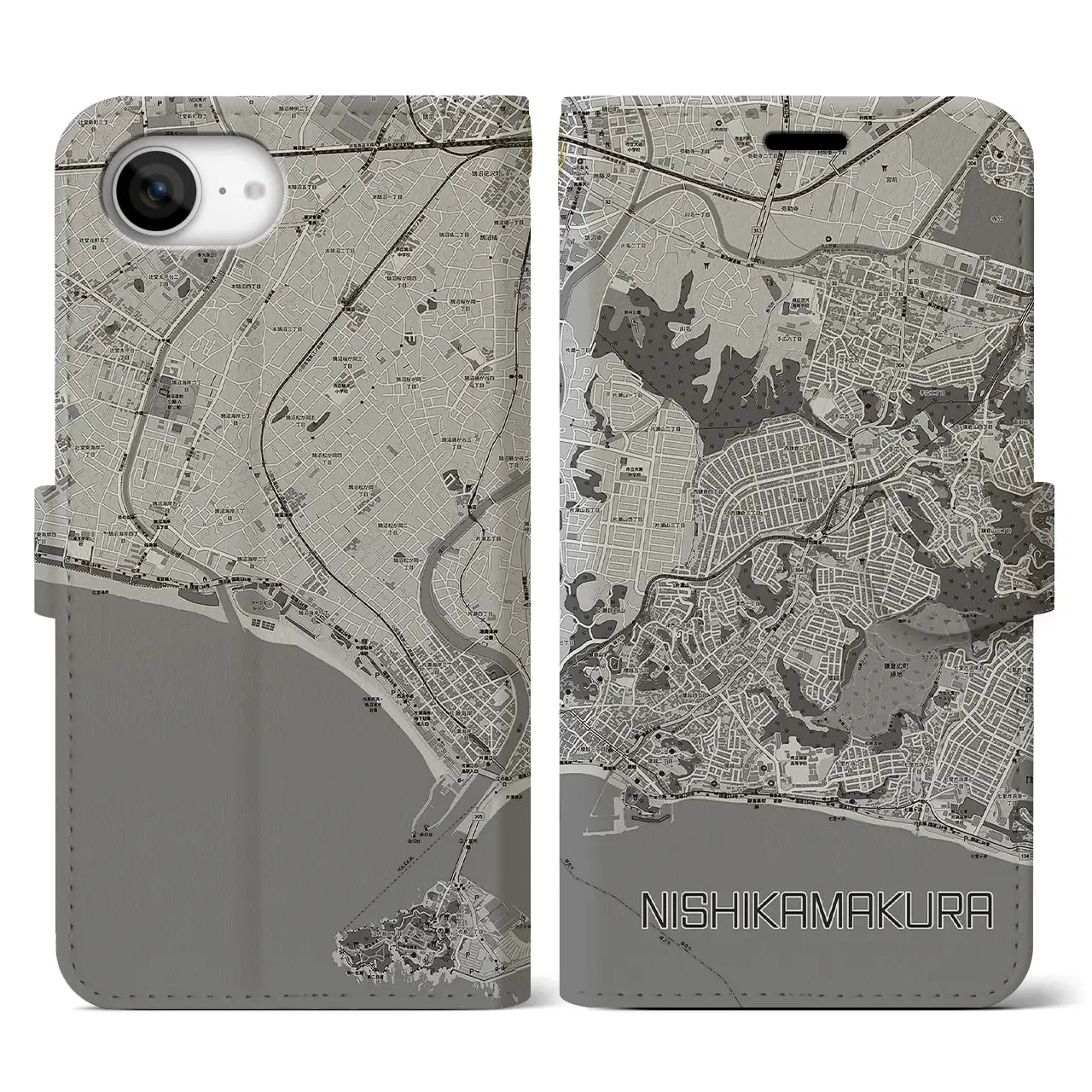 【西鎌倉(神奈川県)】地図柄iPhoneケース(手帳タイプ)