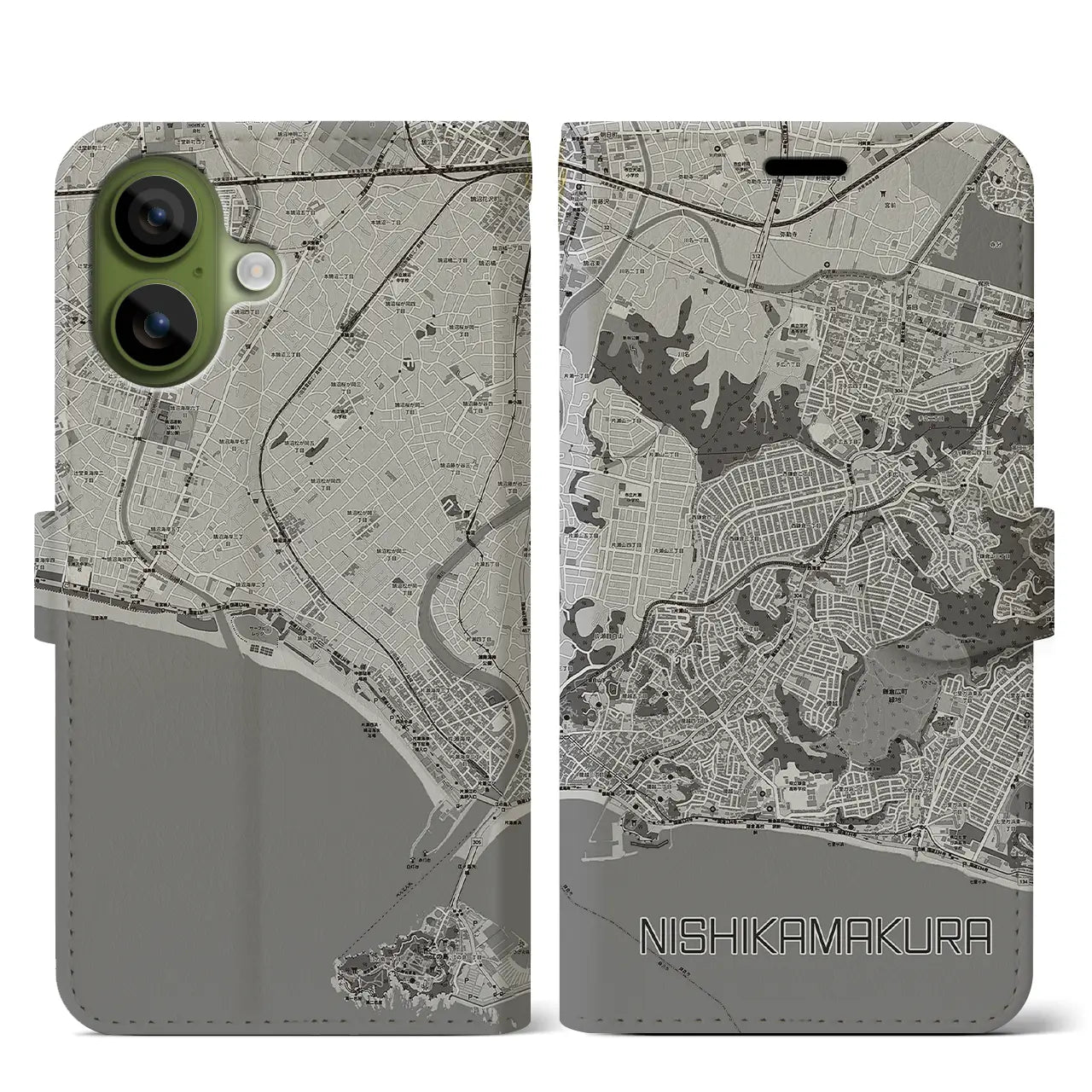 【西鎌倉(神奈川県)】地図柄iPhoneケース(手帳タイプ)