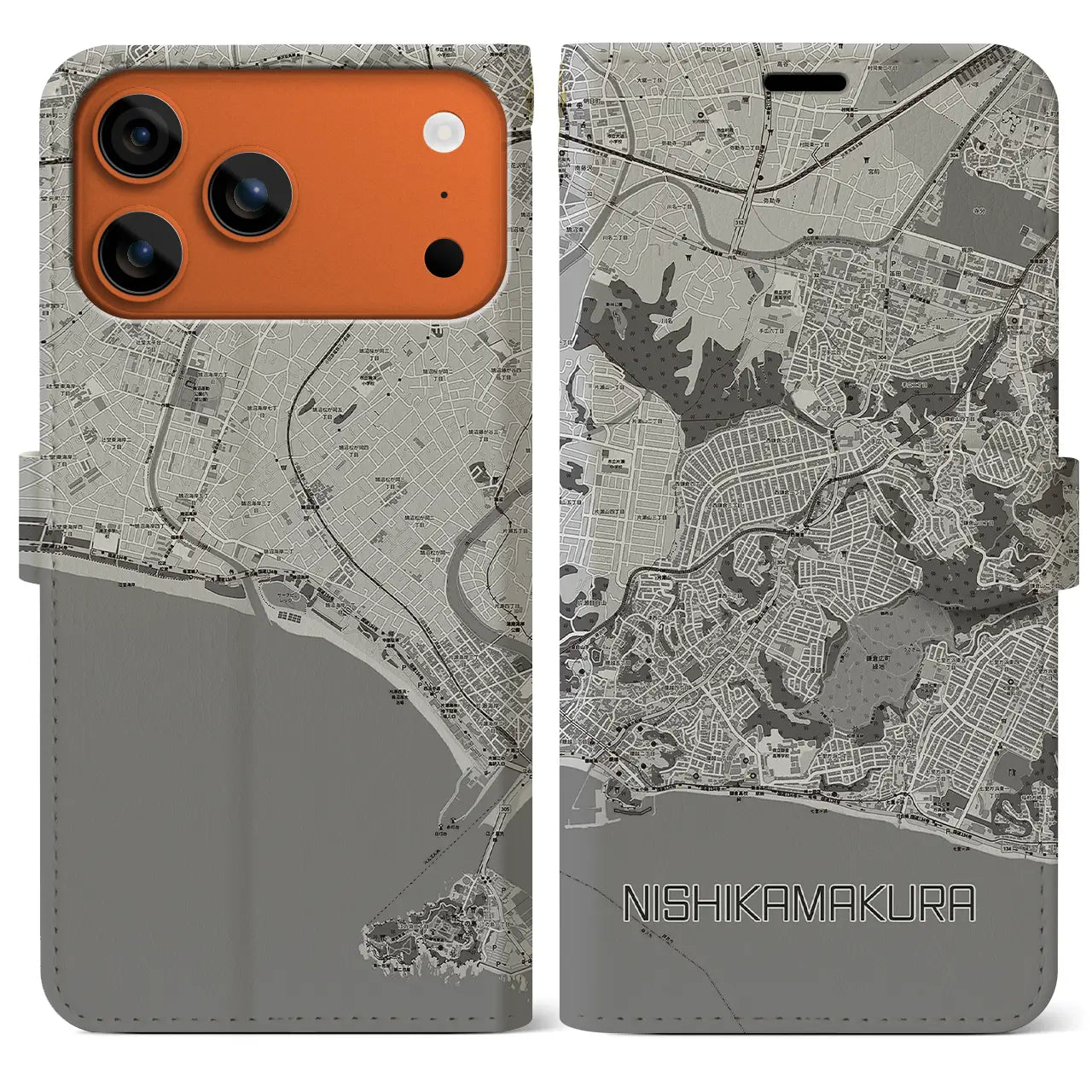 【西鎌倉(神奈川県)】地図柄iPhoneケース(手帳タイプ)