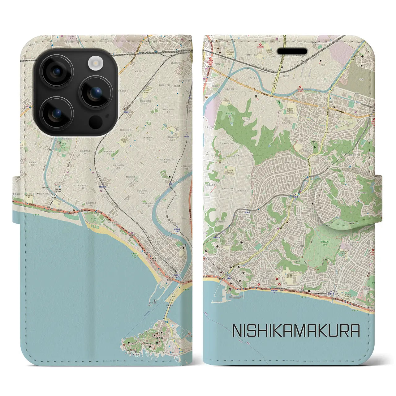 【西鎌倉(神奈川県)】地図柄iPhoneケース(手帳タイプ)ナチュラル・iPhone 16 用