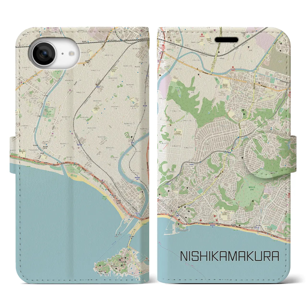 【西鎌倉(神奈川県)】地図柄iPhoneケース(手帳タイプ)