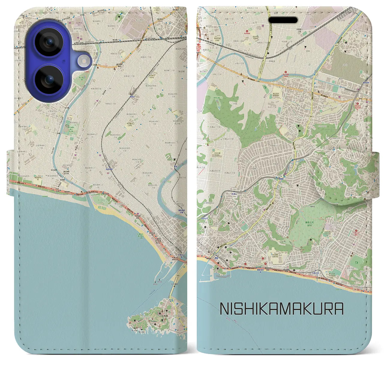 【西鎌倉(神奈川県)】地図柄iPhoneケース(手帳タイプ)ナチュラル・iPhone 16 Pro Max 用
