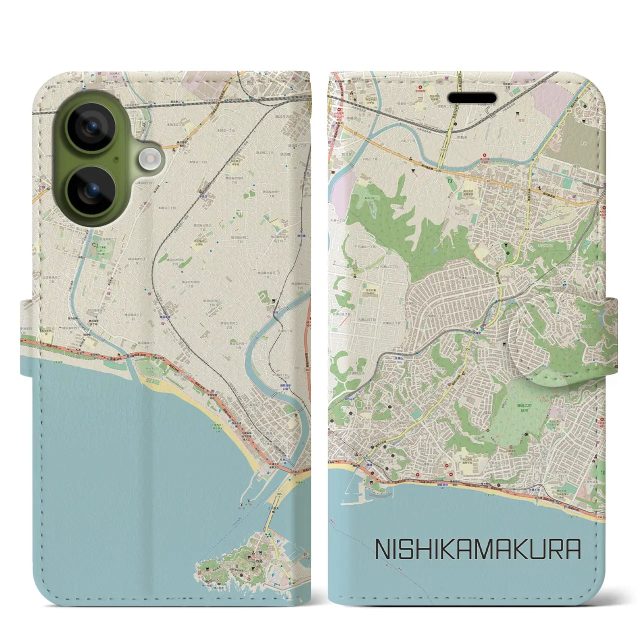 【西鎌倉(神奈川県)】地図柄iPhoneケース(手帳タイプ)モノトーン・iPhone 17 Pro Max 用