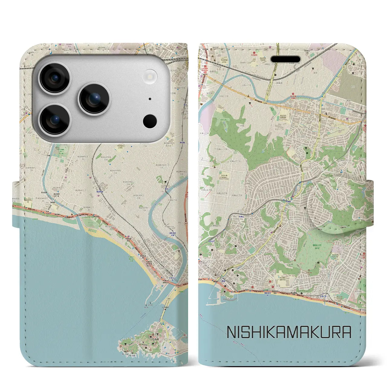 【西鎌倉(神奈川県)】地図柄iPhoneケース(手帳タイプ)