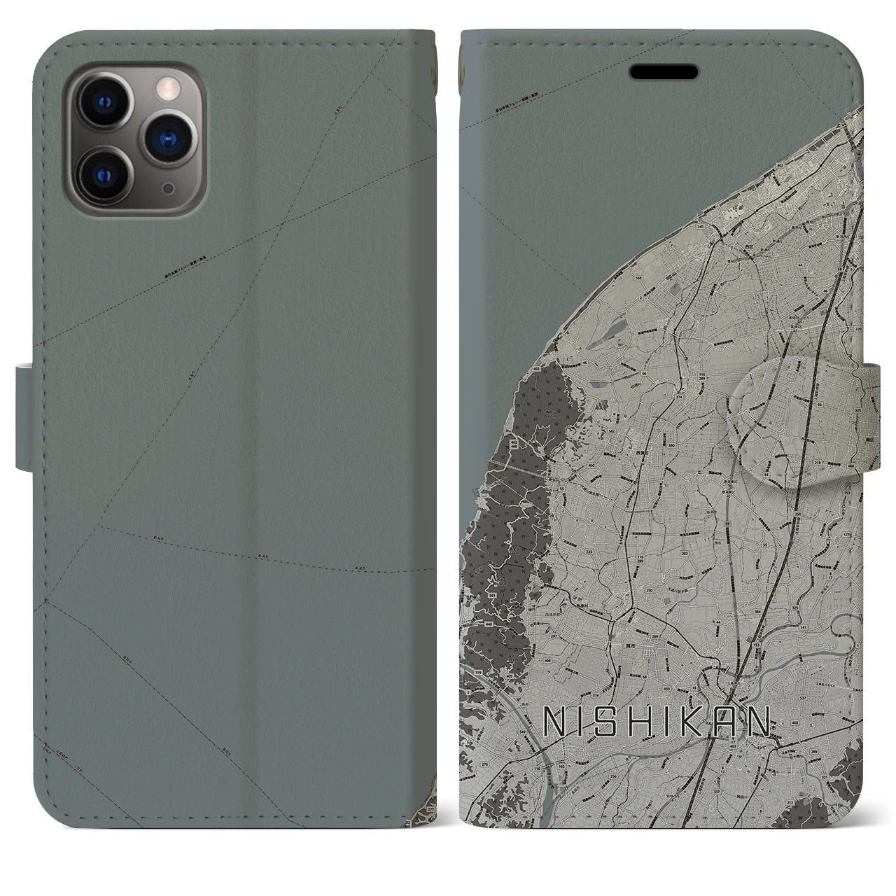 【西蒲(新潟県)】地図柄iPhoneケース(手帳タイプ)モノトーン・iPhone 11 Pro Max 用