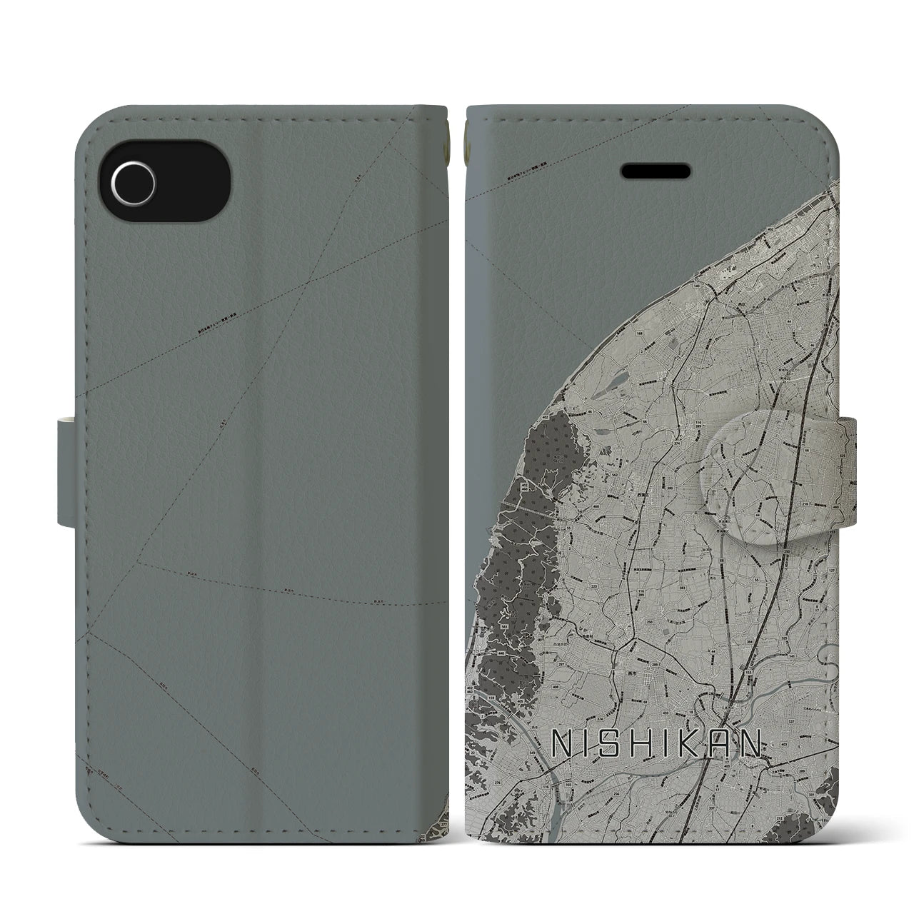 【西蒲(新潟県)】地図柄iPhoneケース(手帳タイプ)モノトーン・iPhone SE(第3 / 第2世代) / 8 / 7 / 6s / 6 用
