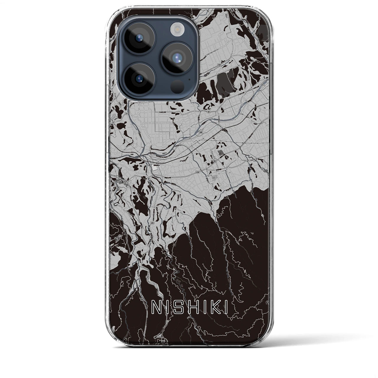 【錦(熊本県)】地図柄iPhoneケース(クリアタイプ)モノトーン・iPhone 15 Pro Max 用