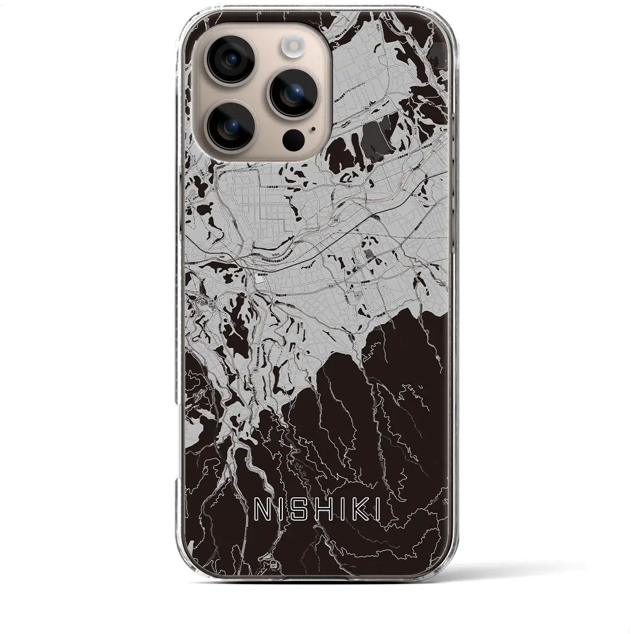 【錦(熊本県)】地図柄iPhoneケース(クリアタイプ)モノトーン・iPhone 16 Plus 用