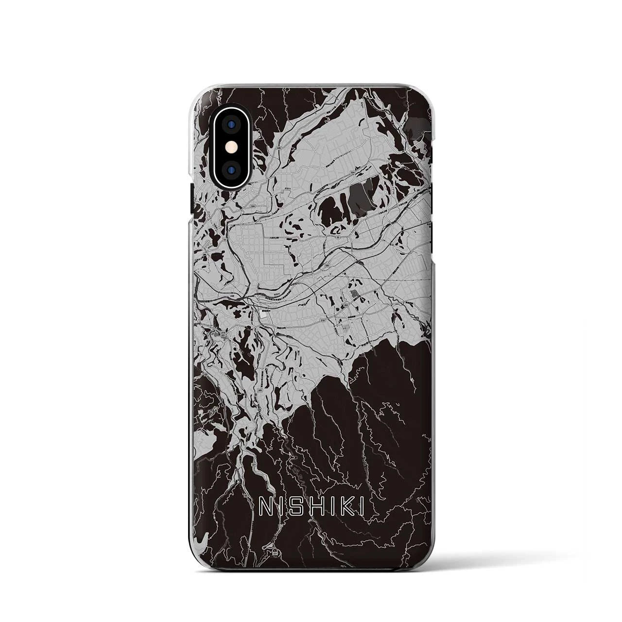 【錦(熊本県)】地図柄iPhoneケース(クリアタイプ)モノトーン・iPhone XS / X 用