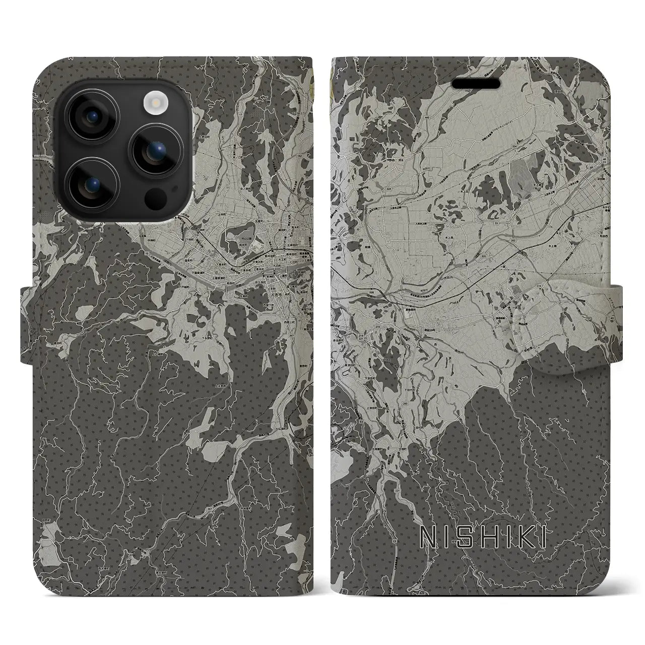 【錦(熊本県)】地図柄iPhoneケース(手帳タイプ)モノトーン・iPhone 16 用