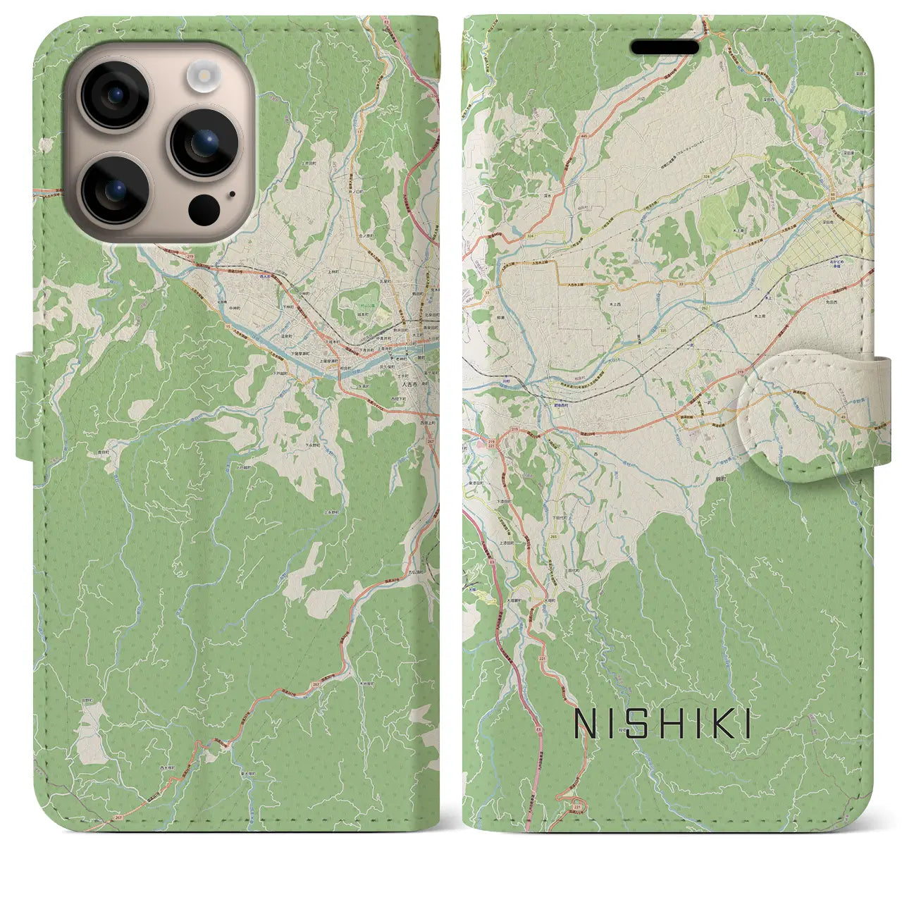 【錦(熊本県)】地図柄iPhoneケース(手帳タイプ)ナチュラル・iPhone 16 Plus 用