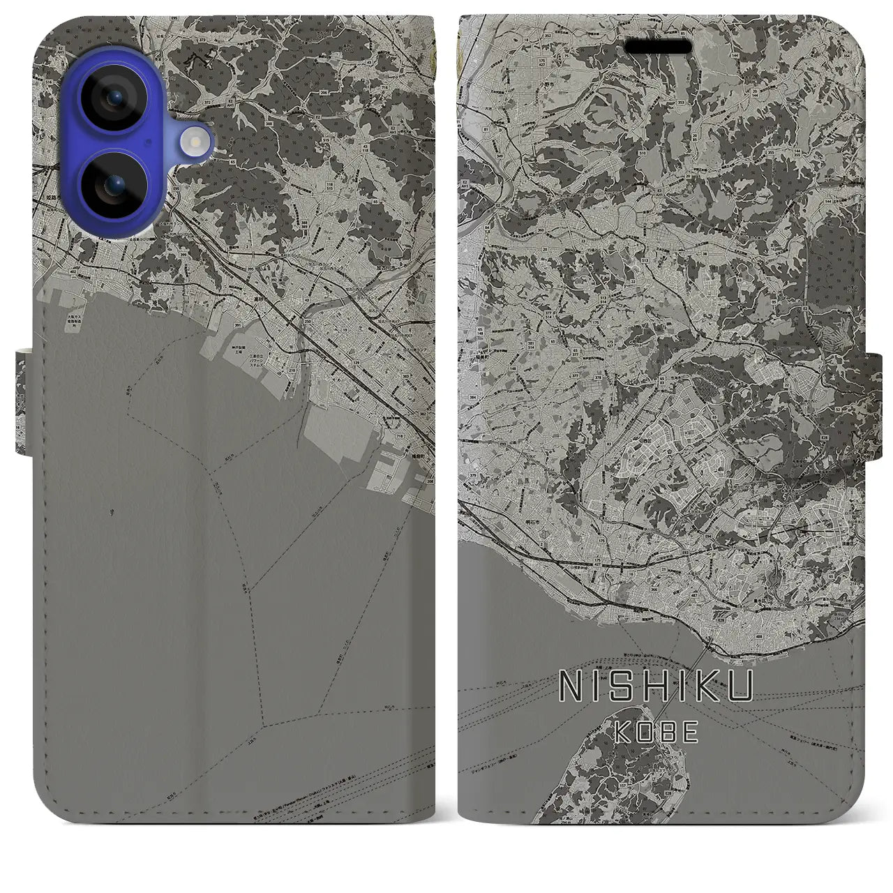 【西区(神戸市)】地図柄iPhoneケース(手帳タイプ)モノトーン・iPhone 16 Pro Max 用