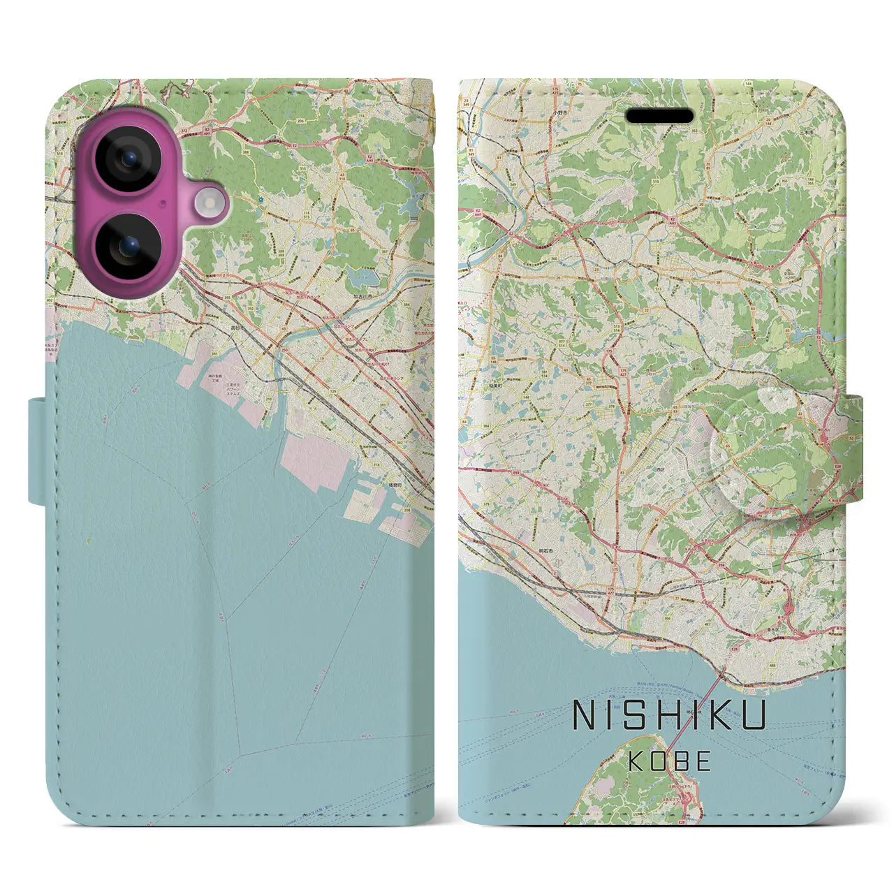 【西区(神戸市)】地図柄iPhoneケース(手帳タイプ)ナチュラル・iPhone 16 Pro 用