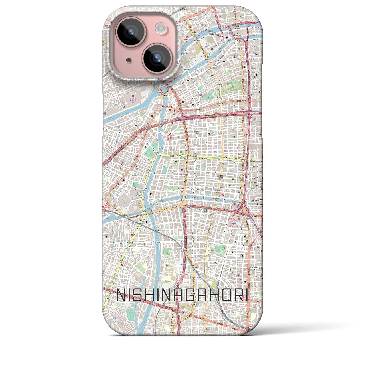 【西長堀(大阪府)】地図柄iPhoneケース(バックカバータイプ)