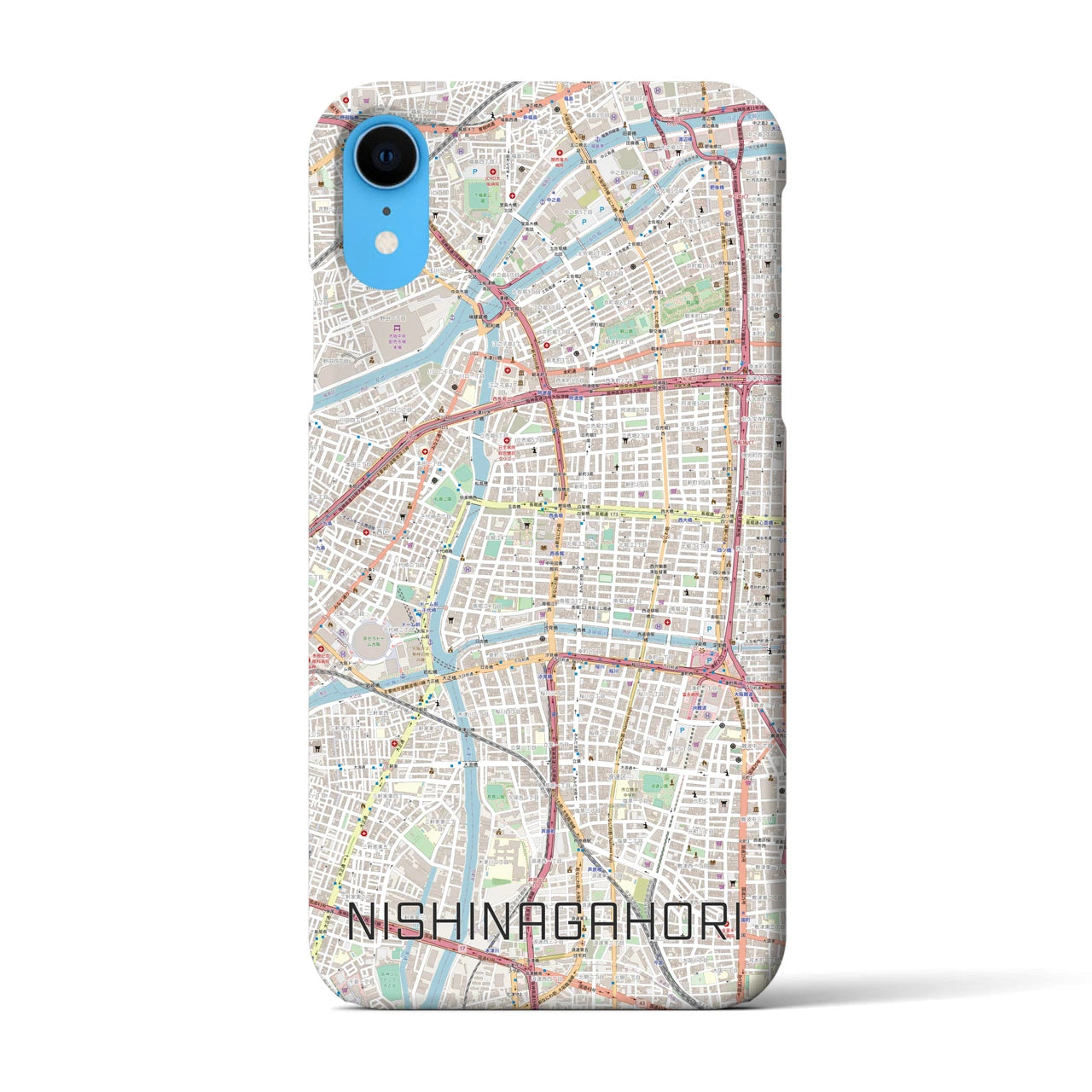 【西長堀(大阪府)】地図柄iPhoneケース(バックカバータイプ)