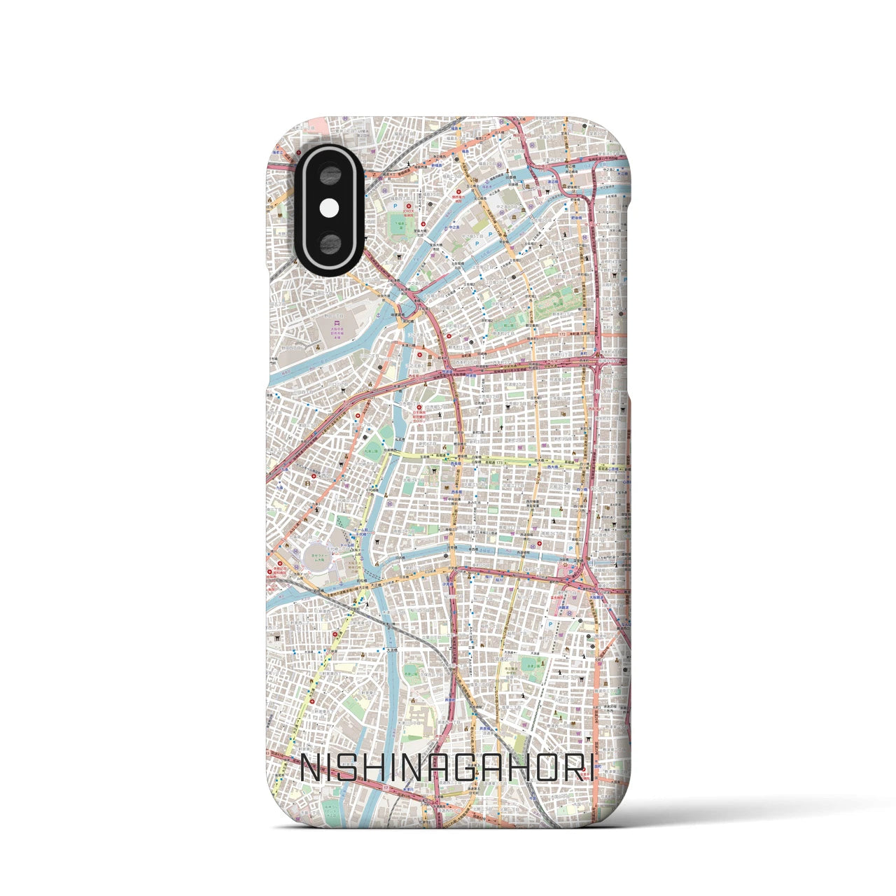 【西長堀(大阪府)】地図柄iPhoneケース(バックカバータイプ)