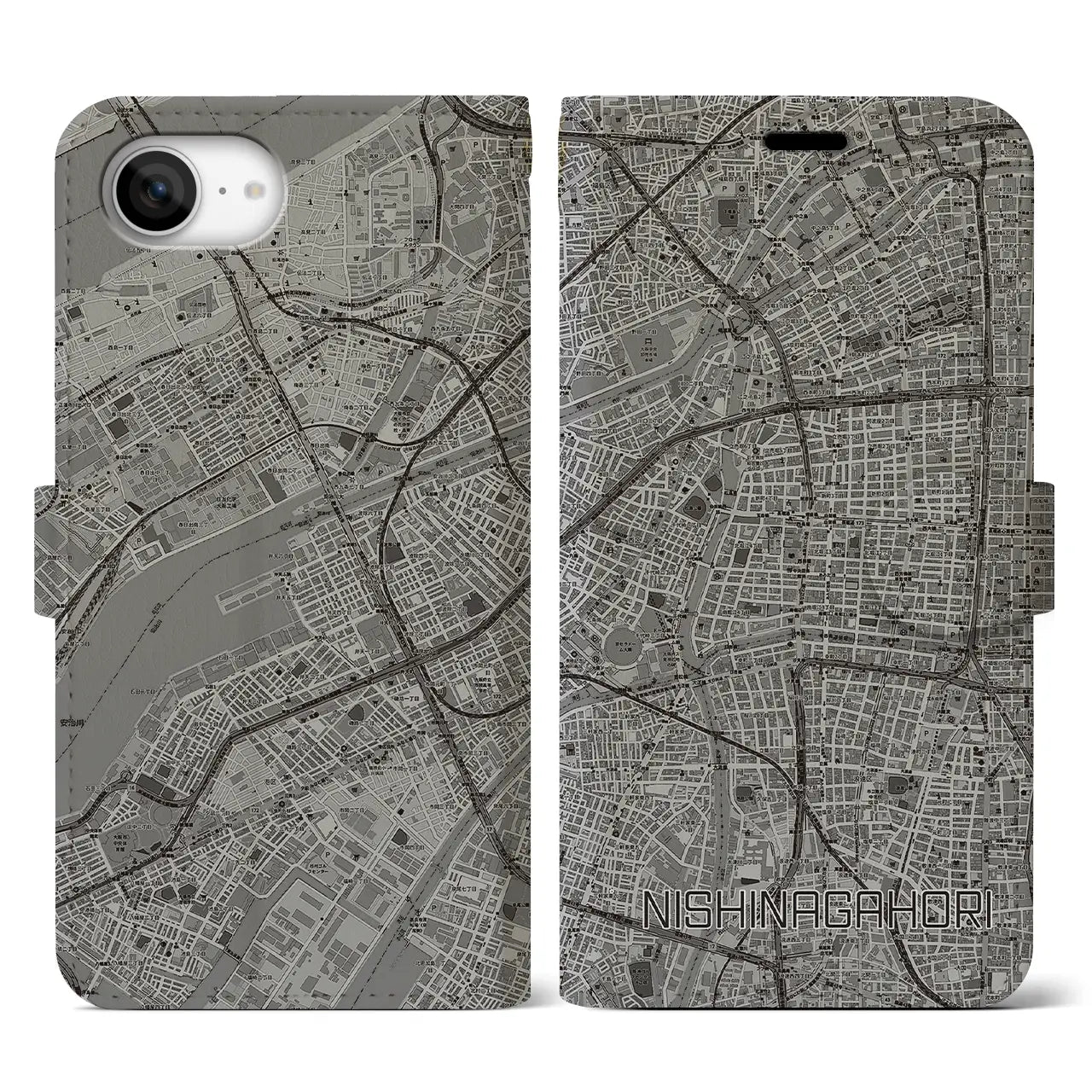 【西長堀(大阪府)】地図柄iPhoneケース(手帳タイプ)