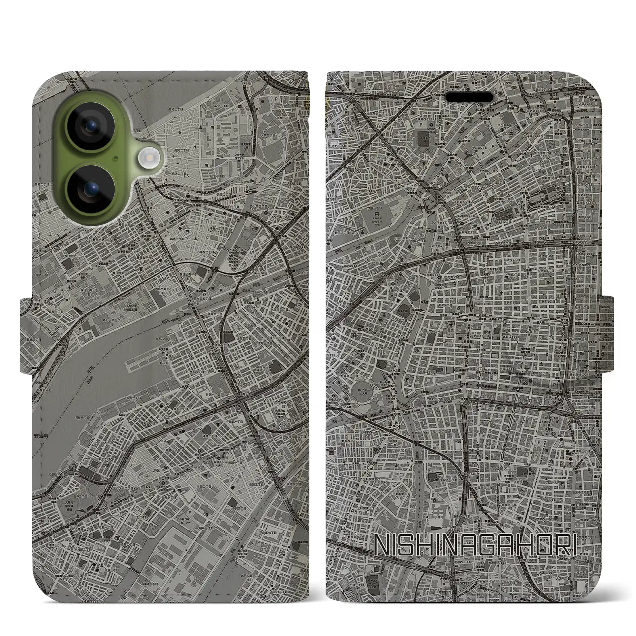 【西長堀(大阪府)】地図柄iPhoneケース(手帳タイプ)