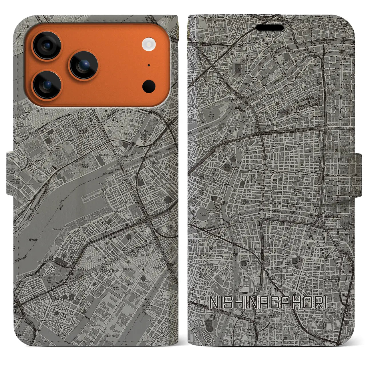 【西長堀(大阪府)】地図柄iPhoneケース(手帳タイプ)