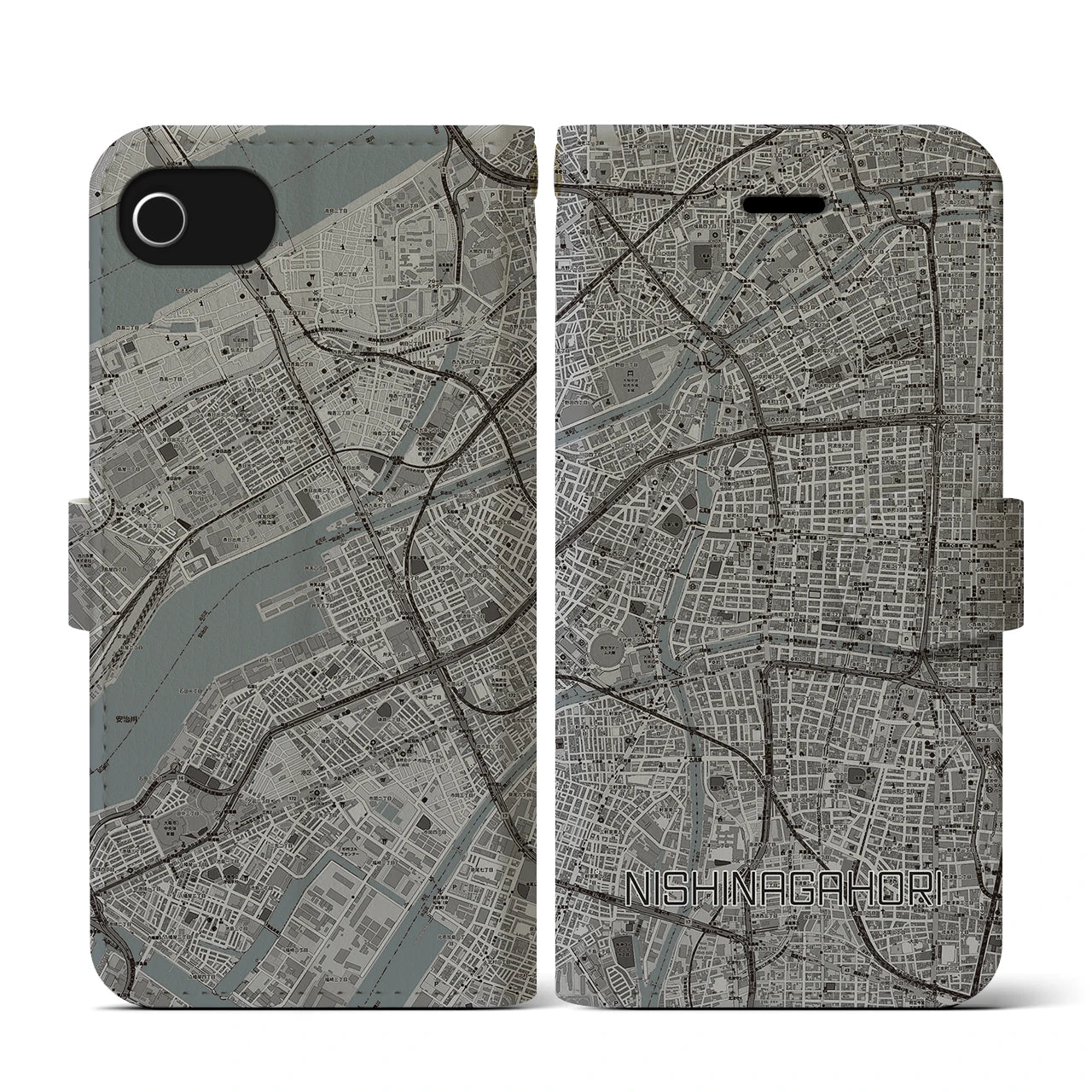 【西長堀(大阪府)】地図柄iPhoneケース(手帳タイプ)