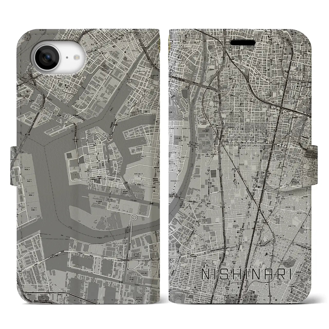 【西成(大阪府)】地図柄iPhoneケース(手帳タイプ)