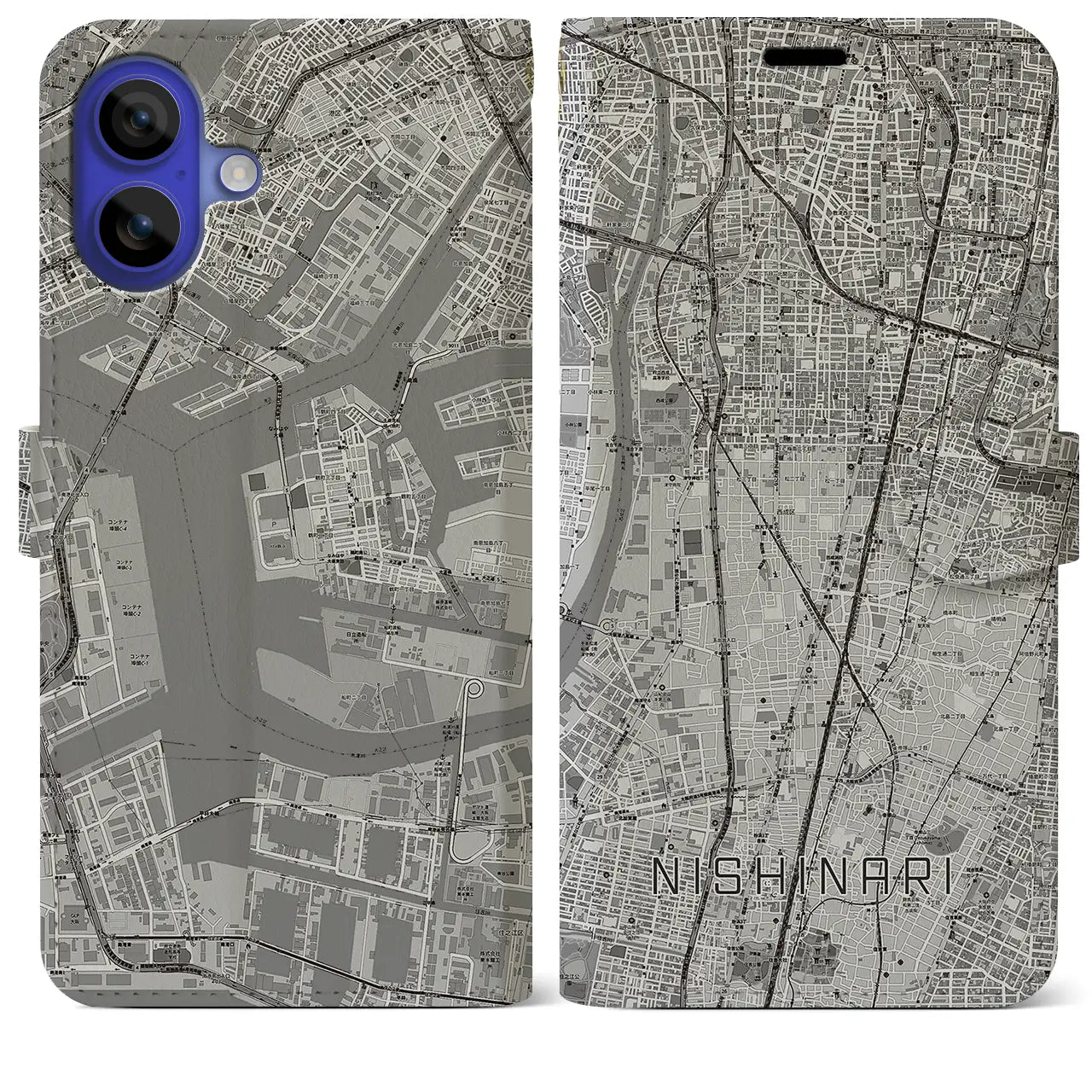 【西成(大阪府)】地図柄iPhoneケース(手帳タイプ)モノトーン・iPhone 16 Pro Max 用