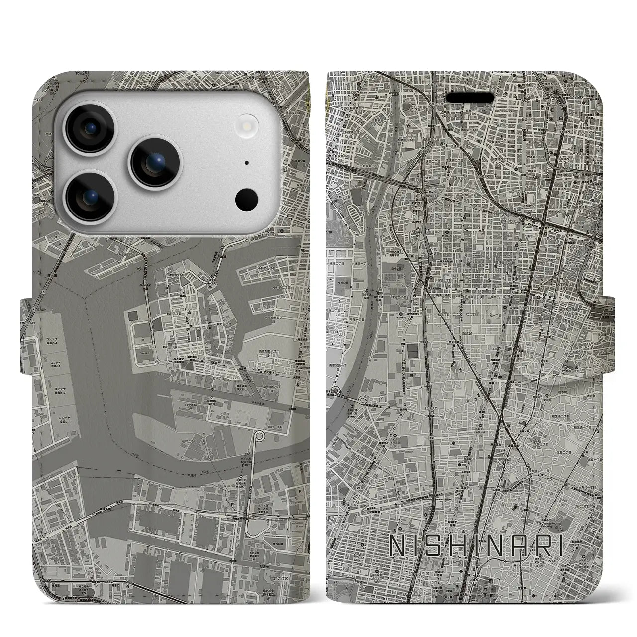 【西成(大阪府)】地図柄iPhoneケース(手帳タイプ)