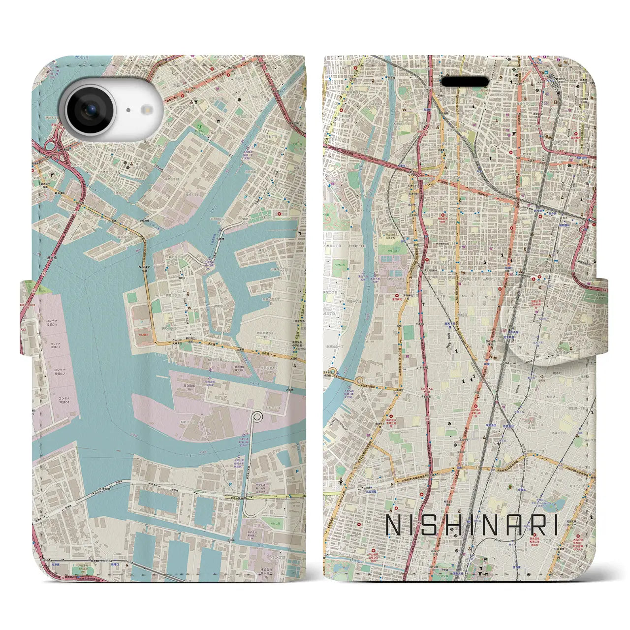 【西成(大阪府)】地図柄iPhoneケース(手帳タイプ)