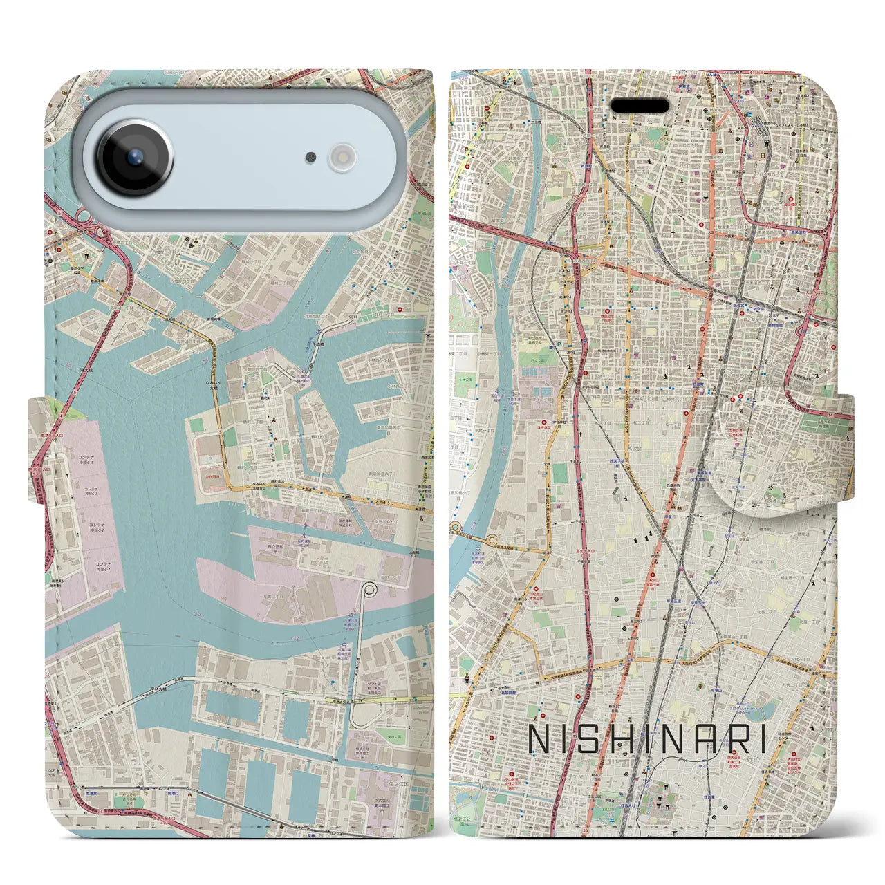 【西成(大阪府)】地図柄iPhoneケース(手帳タイプ)