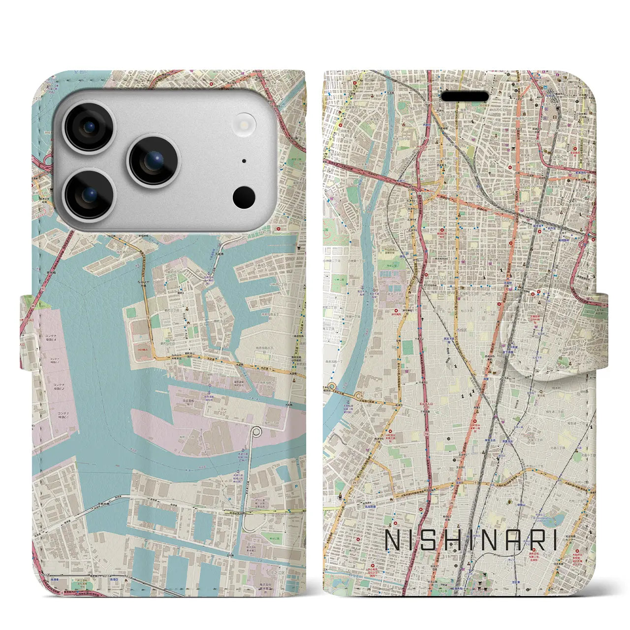 【西成(大阪府)】地図柄iPhoneケース(手帳タイプ)