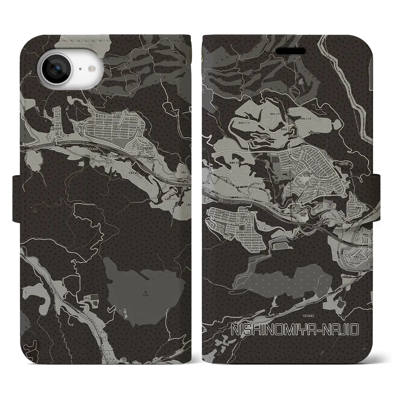 【西宮名塩(兵庫県)】地図柄iPhoneケース(手帳タイプ)