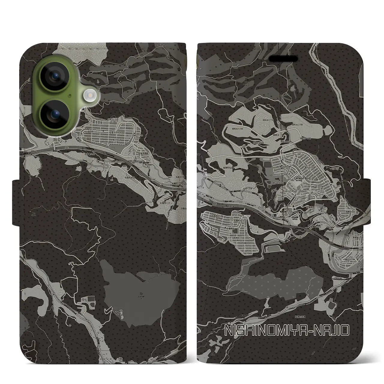 【西宮名塩(兵庫県)】地図柄iPhoneケース(手帳タイプ)