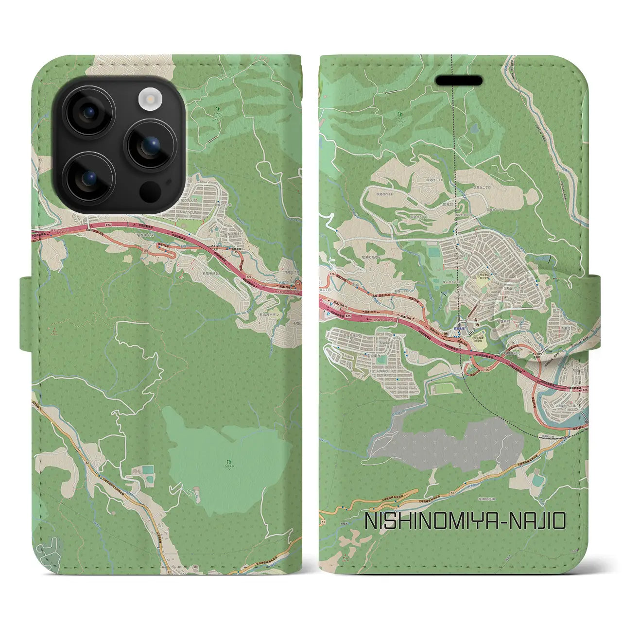 【西宮名塩(兵庫県)】地図柄iPhoneケース(手帳タイプ)ナチュラル・iPhone 16 用