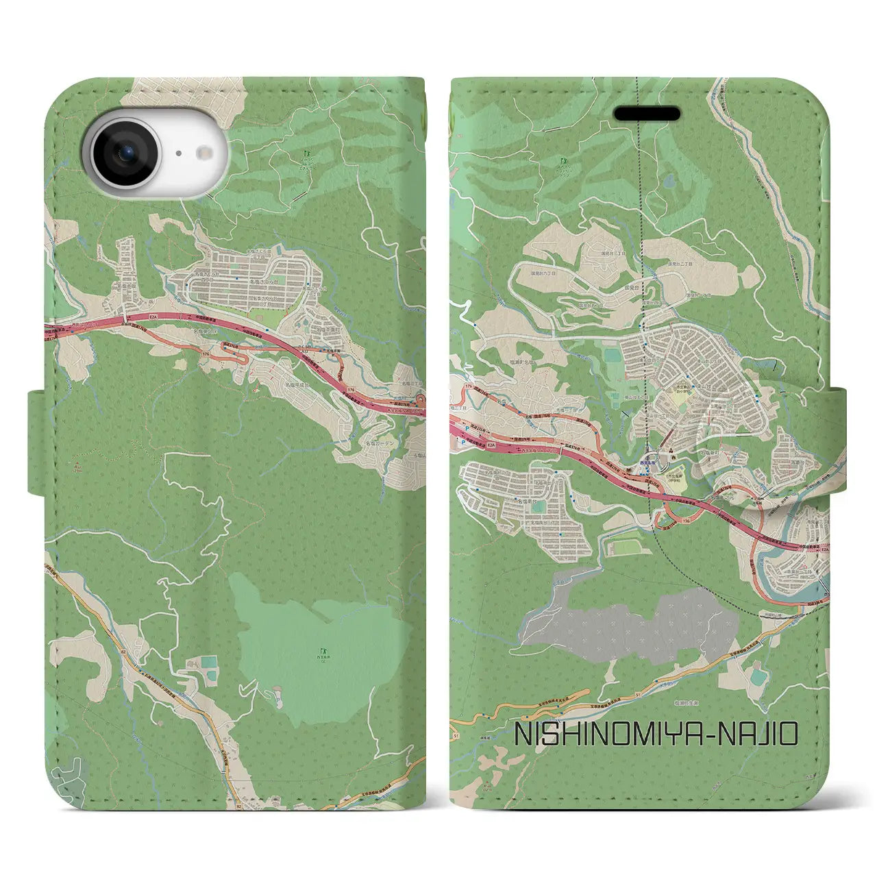【西宮名塩(兵庫県)】地図柄iPhoneケース(手帳タイプ)