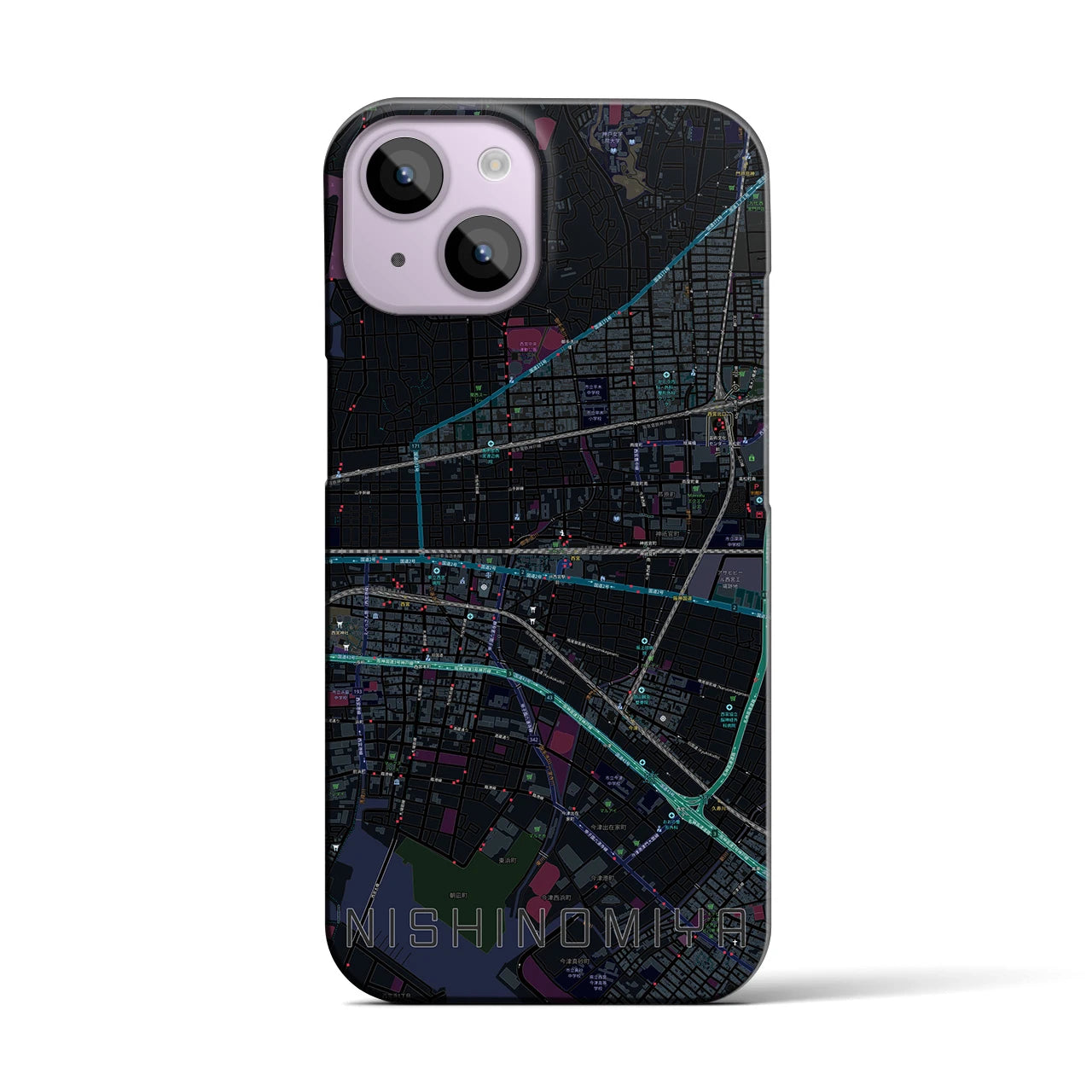 【西宮(兵庫県)】地図柄iPhoneケース(バックカバータイプ)