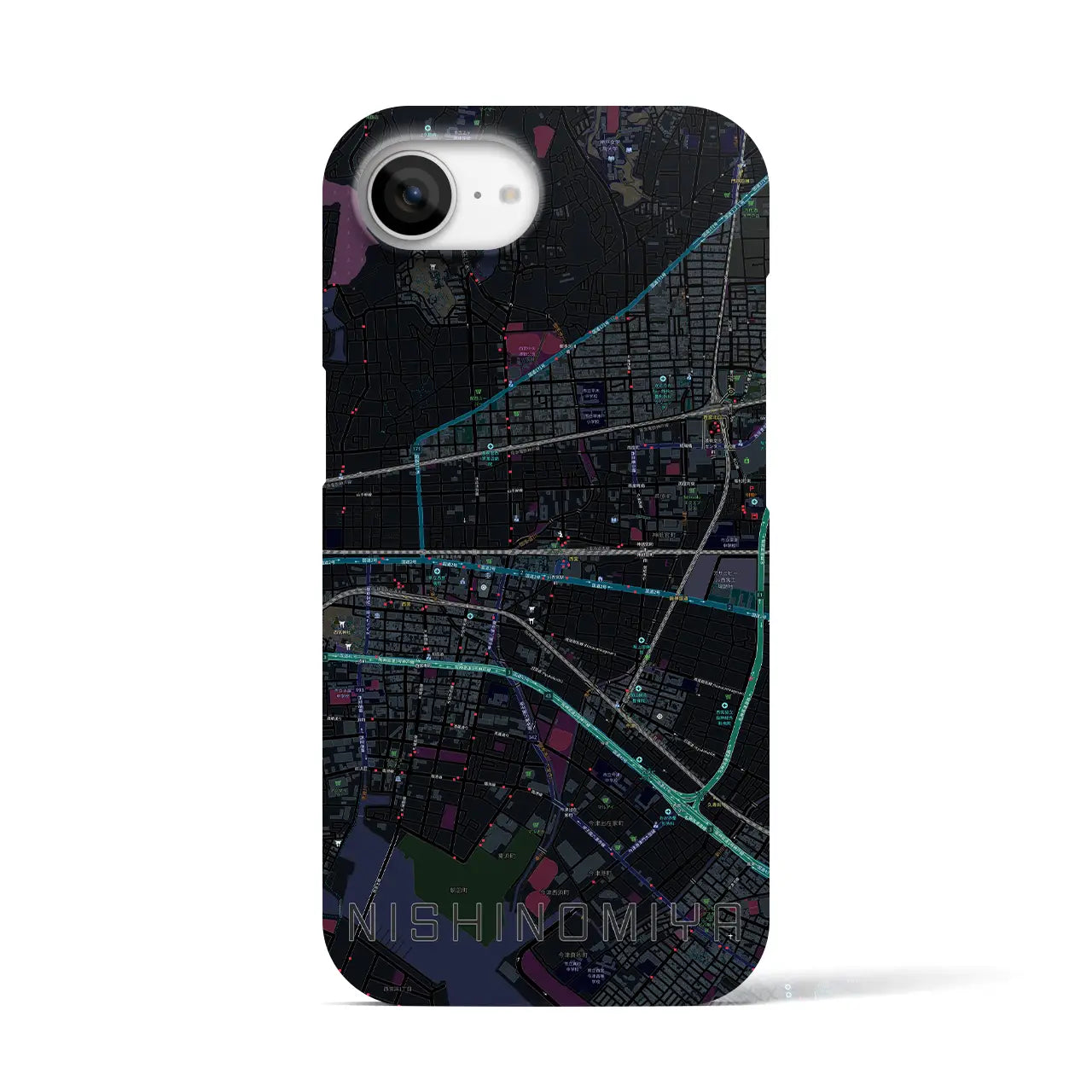 【西宮(兵庫県)】地図柄iPhoneケース(バックカバータイプ)