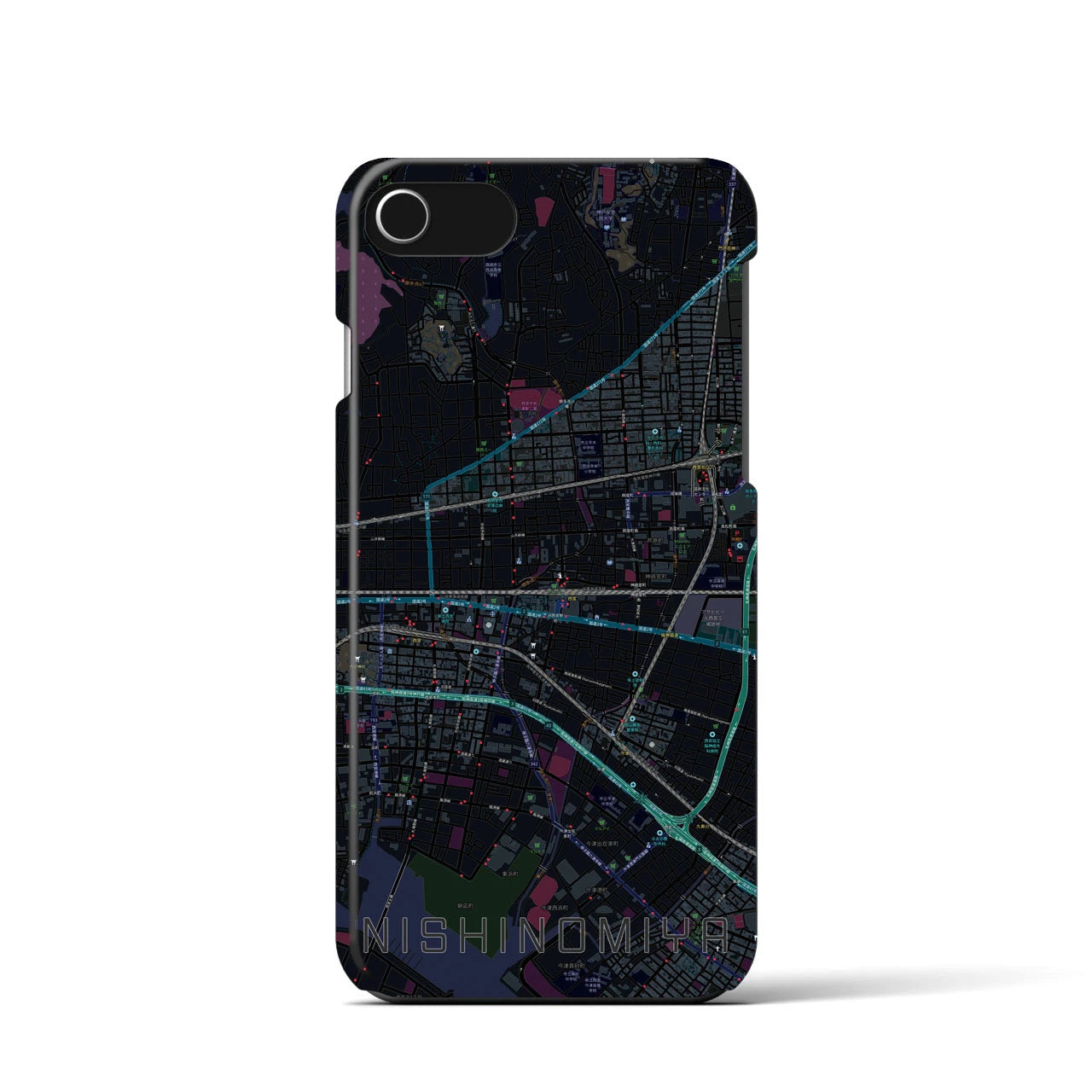 【西宮(兵庫県)】地図柄iPhoneケース(バックカバータイプ)