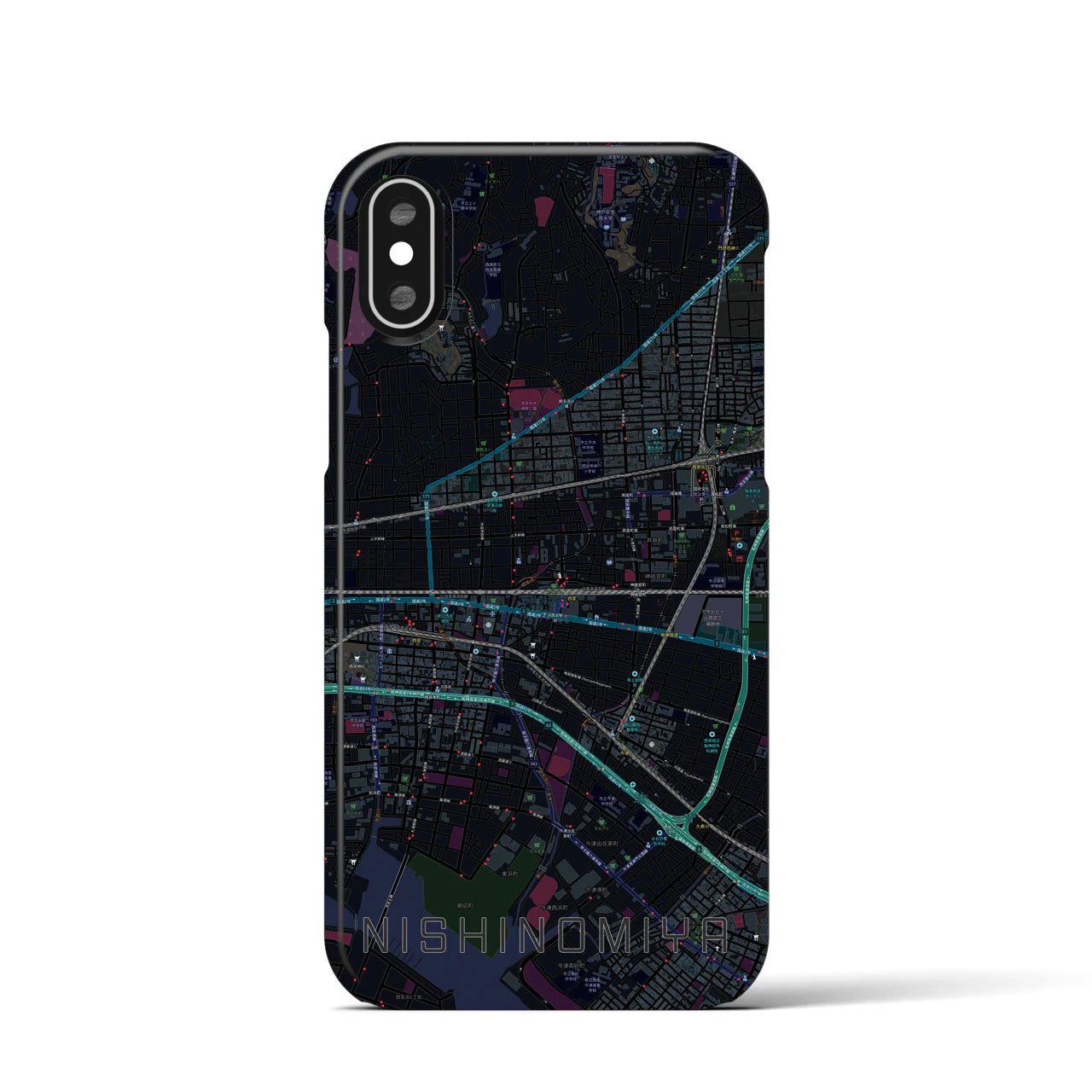 【西宮(兵庫県)】地図柄iPhoneケース(バックカバータイプ)