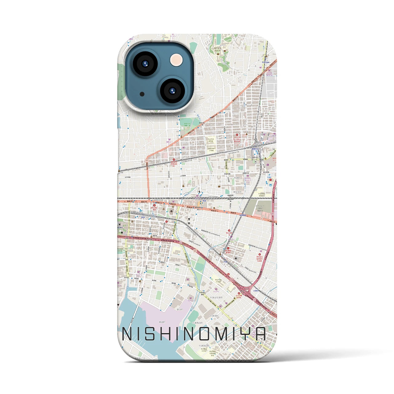 【西宮(兵庫県)】地図柄iPhoneケース(バックカバータイプ)