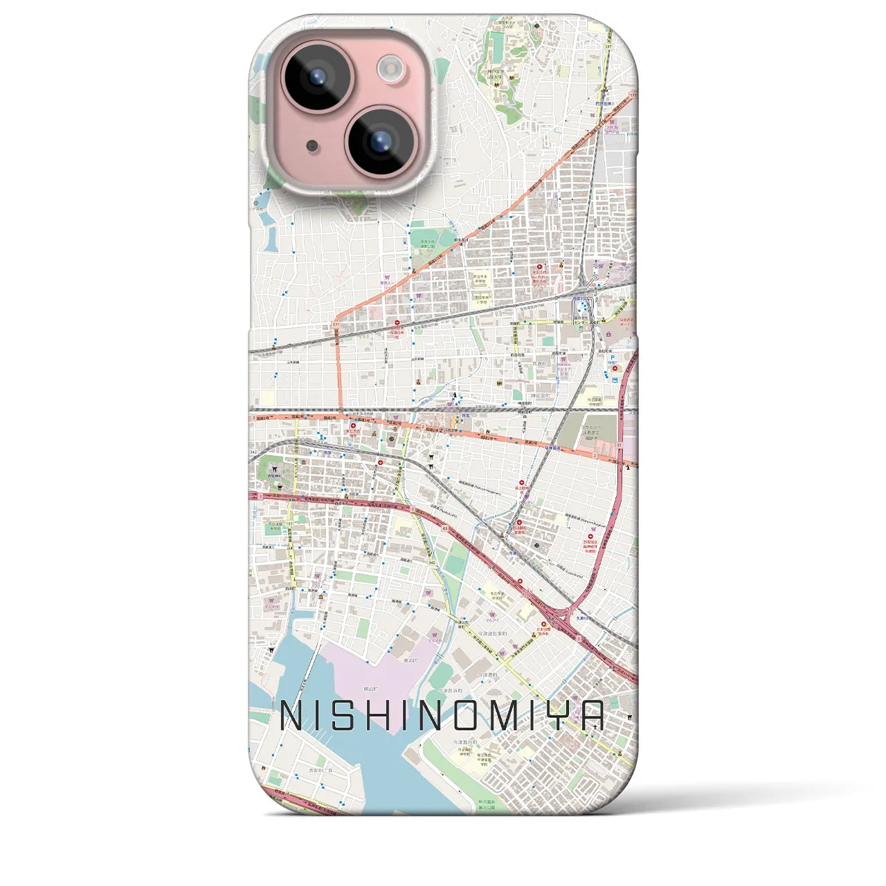 【西宮(兵庫県)】地図柄iPhoneケース(バックカバータイプ)