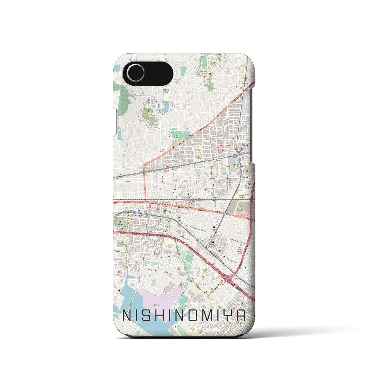 【西宮(兵庫県)】地図柄iPhoneケース(バックカバータイプ)