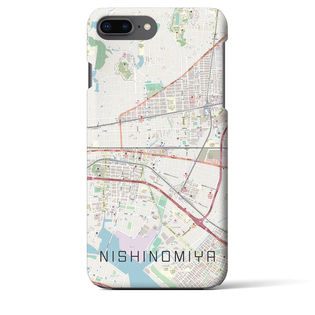 【西宮(兵庫県)】地図柄iPhoneケース(バックカバータイプ)