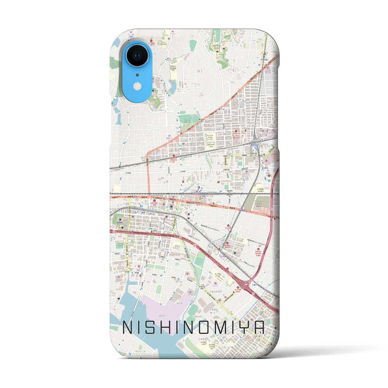 【西宮(兵庫県)】地図柄iPhoneケース(バックカバータイプ)