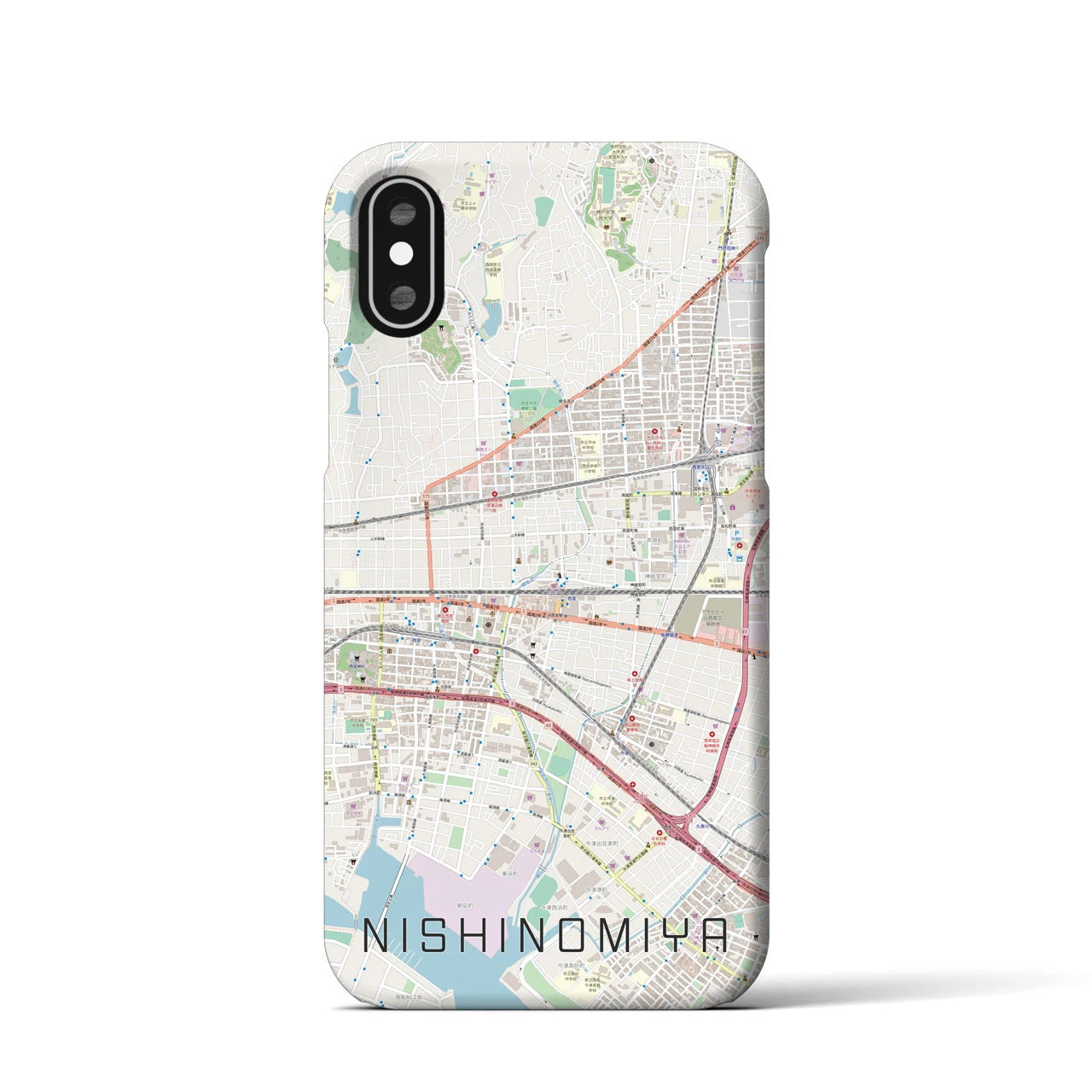 【西宮(兵庫県)】地図柄iPhoneケース(バックカバータイプ)