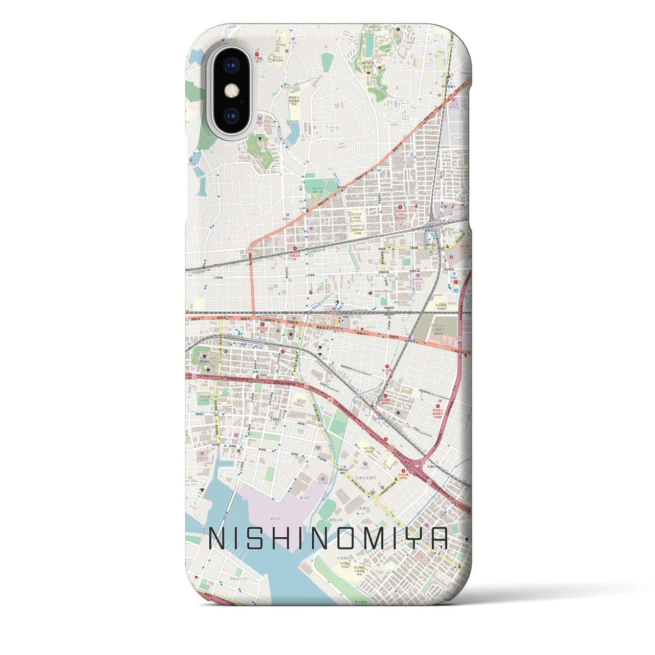 【西宮(兵庫県)】地図柄iPhoneケース(バックカバータイプ)