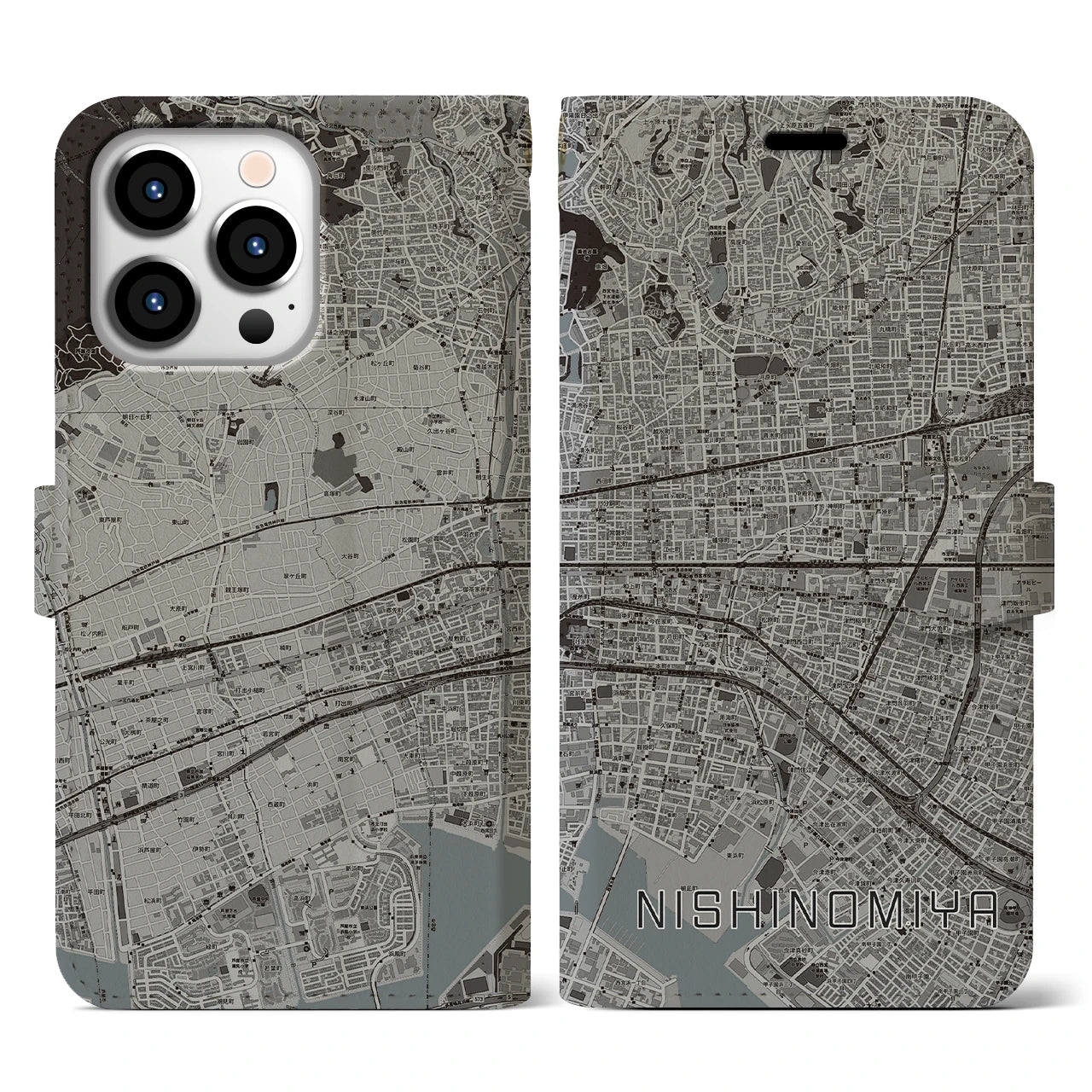 【西宮(兵庫県)】地図柄iPhoneケース(手帳タイプ)