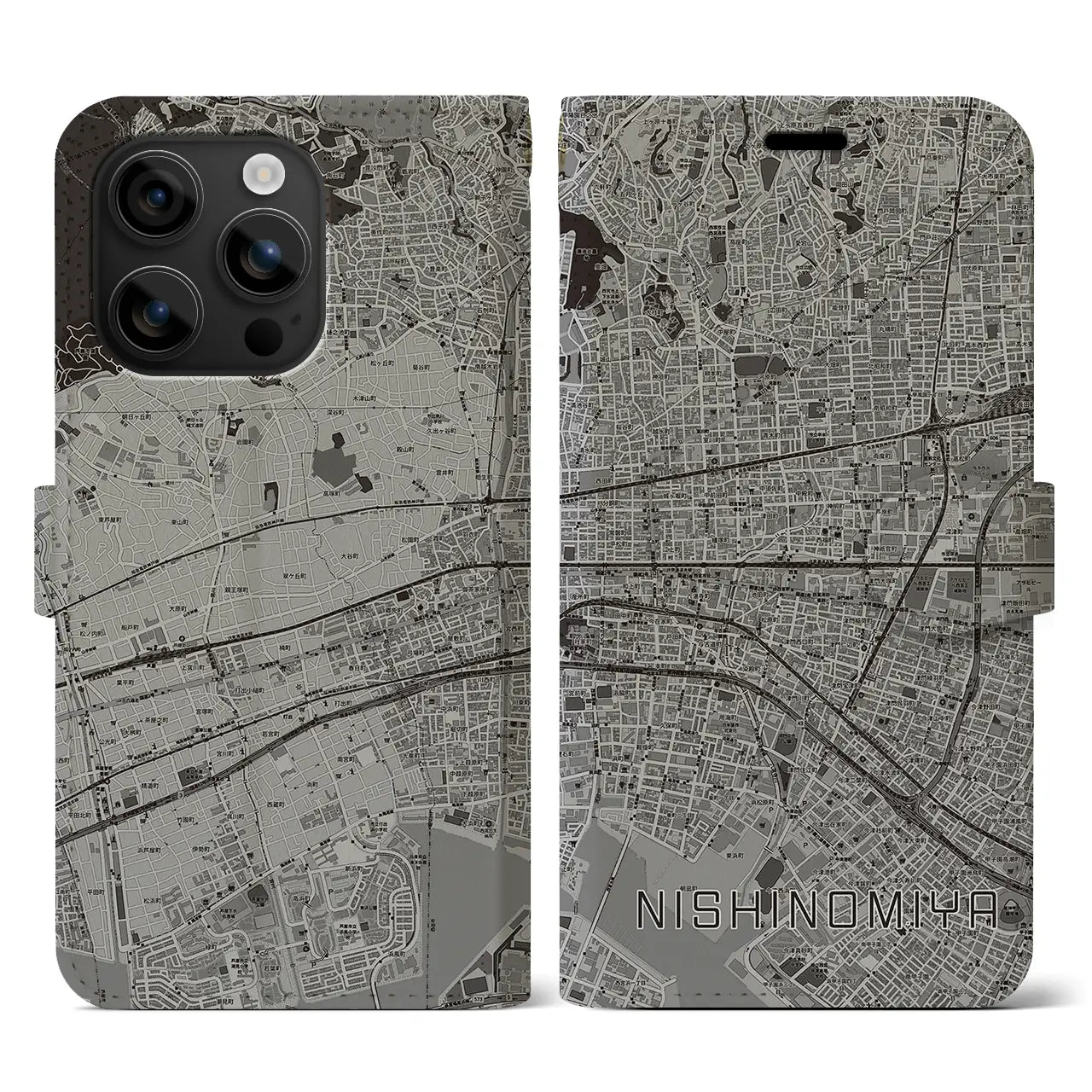 【西宮(兵庫県)】地図柄iPhoneケース(手帳タイプ)