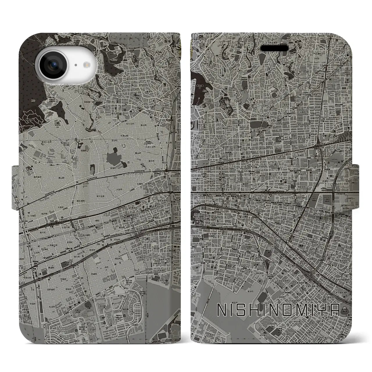 【西宮(兵庫県)】地図柄iPhoneケース(手帳タイプ)