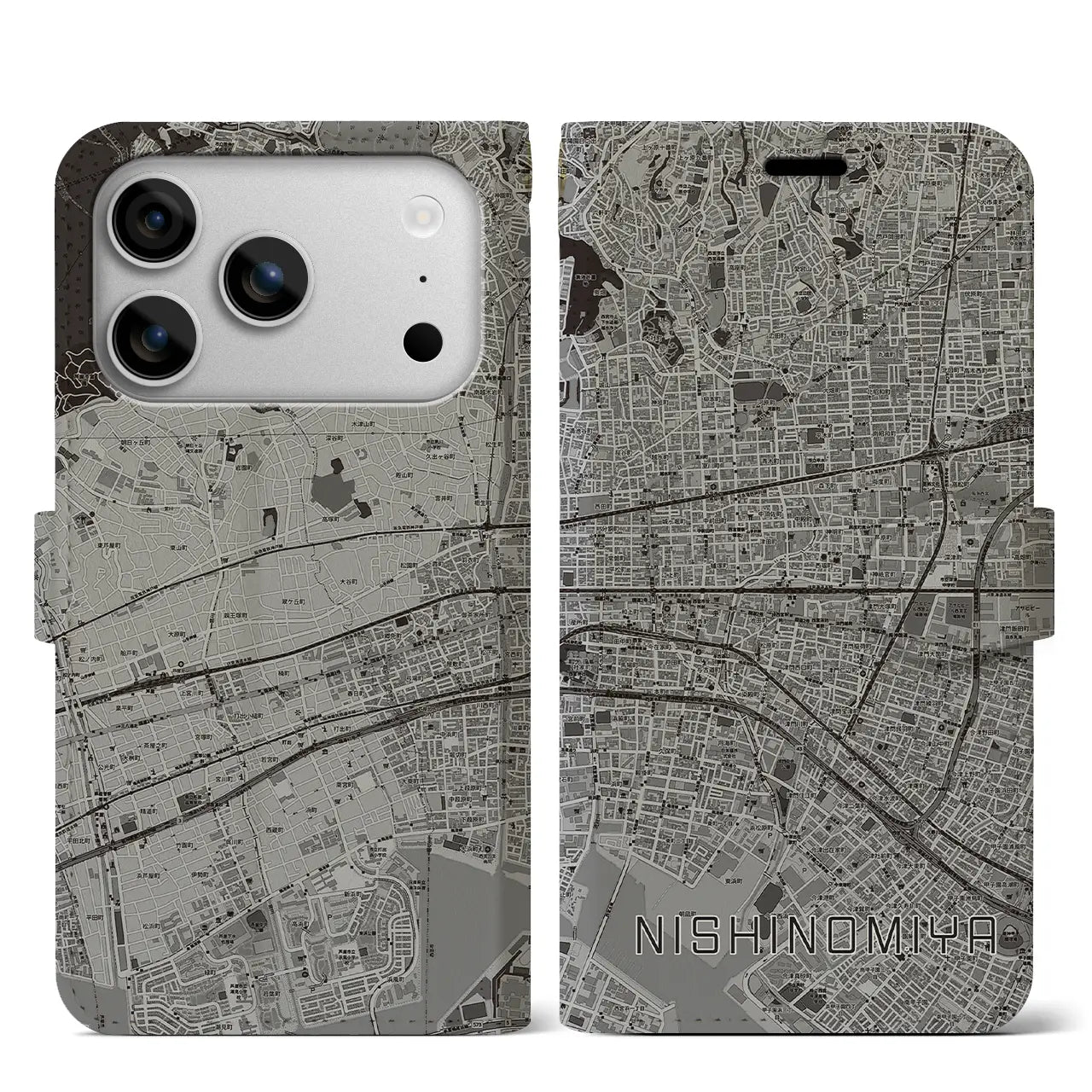 【西宮(兵庫県)】地図柄iPhoneケース(手帳タイプ)