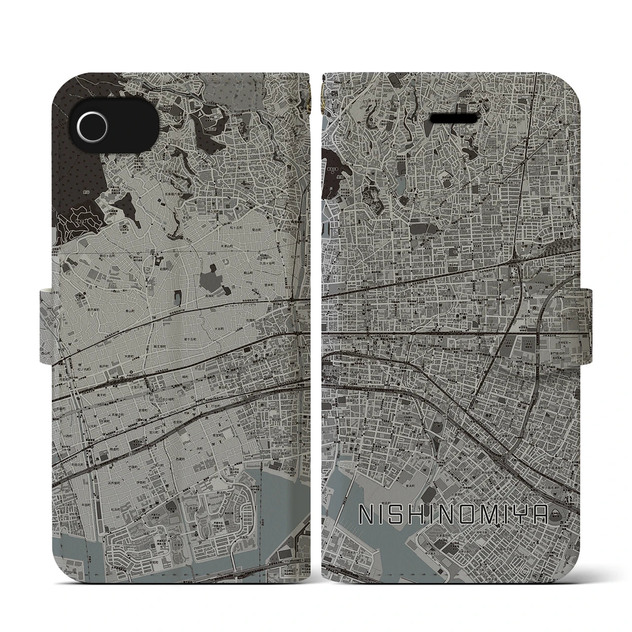 【西宮(兵庫県)】地図柄iPhoneケース(手帳タイプ)